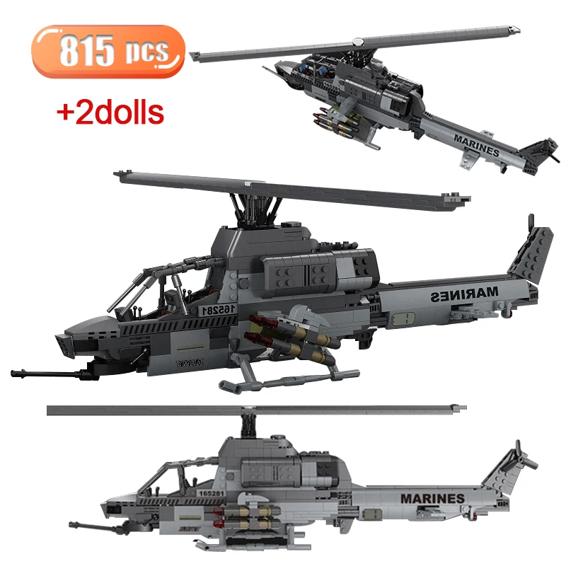 

Military WW2 Cobra Helicopter Fighter Building Blocks Police Technical Weapon Airplane Figures Bricks Educate Toys For Kids Gift