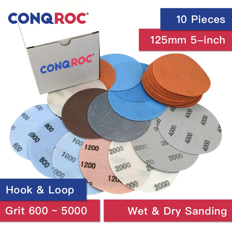 10 Pieces 125mm 5 Inch Flexible Soft Film Sand Paper Hook &amp Loop Sanding Discs Wet Dry Grit 600~5000 | Инструменты
