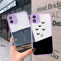 cartoon animal cat scenery phone case for iphone 12 11 mini pro xr xs max 7 8 plus x matte transparent purple back cover