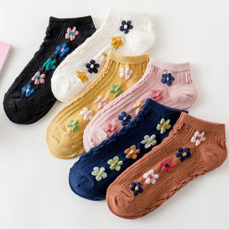 

Small Flower Socks Female Cute Jacquard Socks College Style Girl Socks Summer Thin Section Wild Short Shallow Cotton Boat Socks