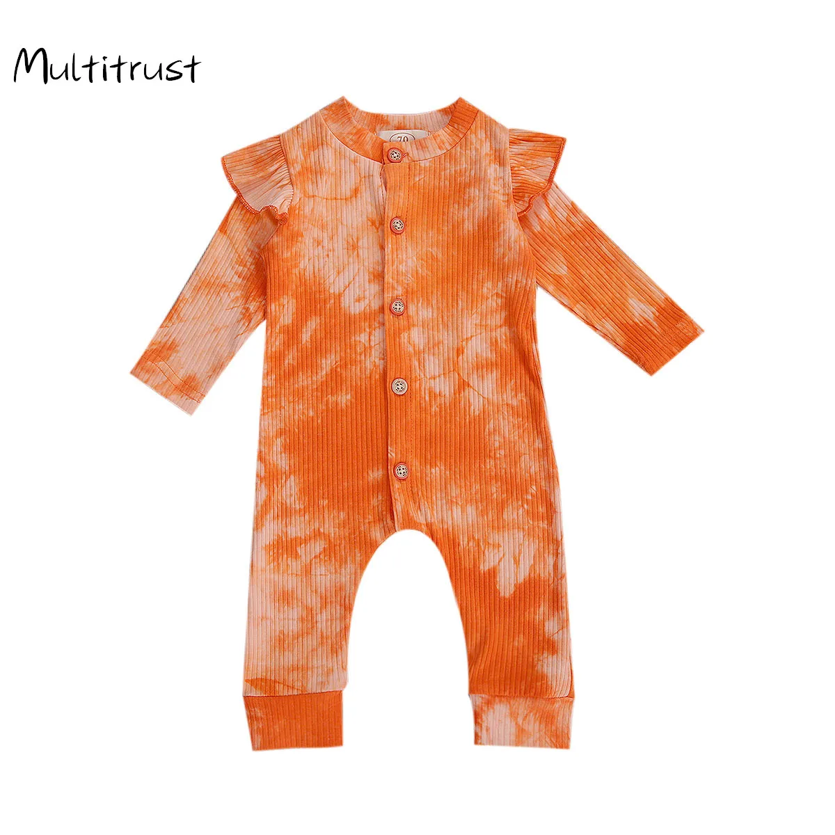 

0-24M Autumn Baby Boys Girls Romper Cotton Long Sleeve Ruffles Sleeve Tie Dye Print Rompers Jumpsuits Infant Kids Clothing 2020