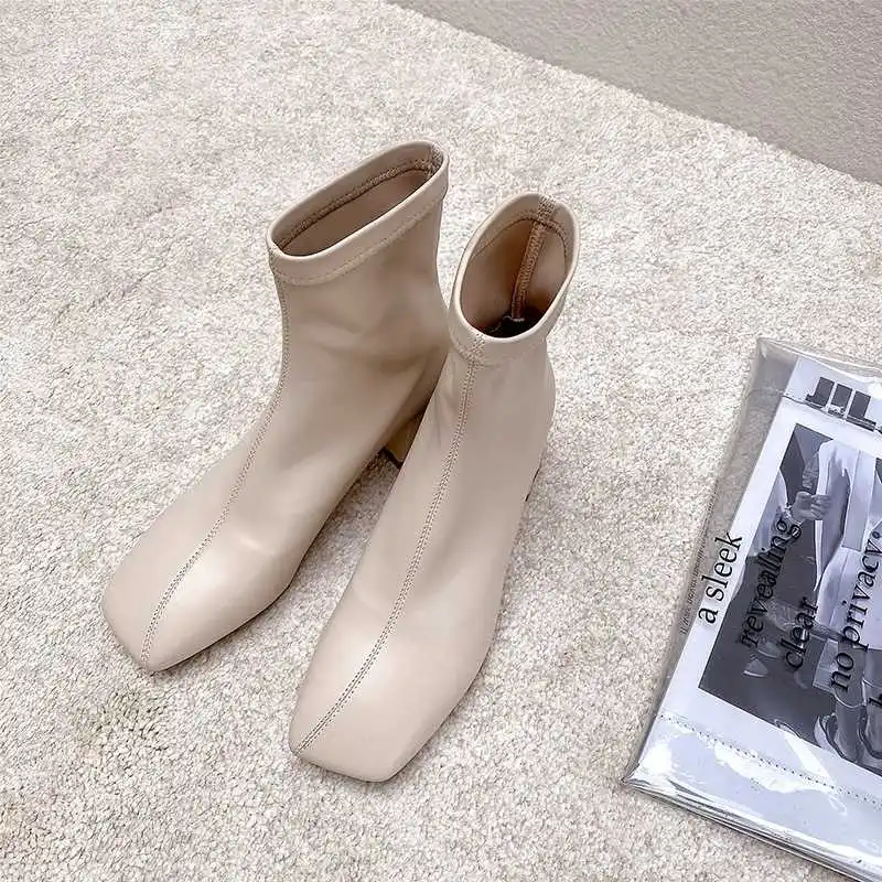 

square head thick heel boots women's middle heel and ankle boots boots spring and Autumn New