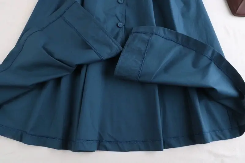 

Classy Vintage All Match Black Skirts Buttons Summer Fashion Elastic Waist Navy Blue Cotton Midi Skirt for Women