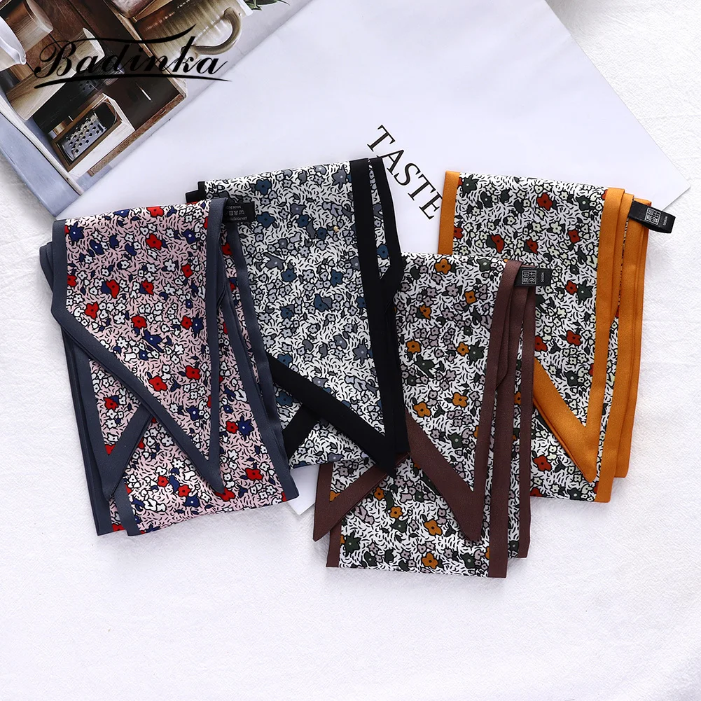 

2021 New Designer Floral Print Silk Hair Band Scarf Headband Women Long Skinny Neck Collar Scarfs for Ladies Foulard Cheveux