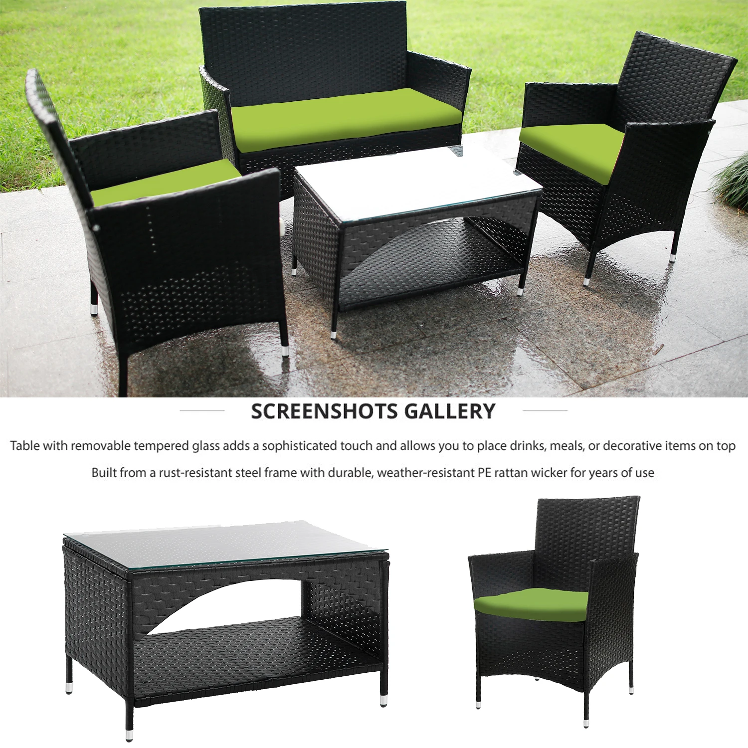 

4 PCS Patio Furniture Set Modern Conversation Wicker Sofa Set Outdoor Sofa Drop Shipping