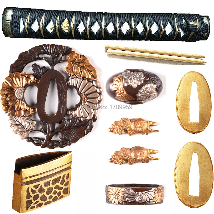 Красивый набор металлических изделий Катана/Wakizashi/Танто медная Цуба + менуки фучи