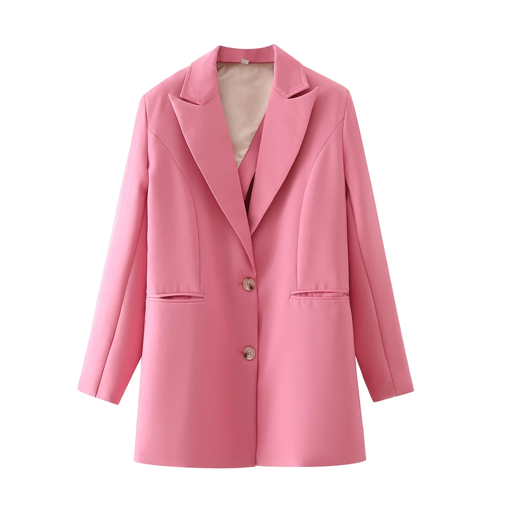 

ZA Women's 2021 Spring and Autumn New Fashion Solid Color Retro Back Irregular Suit Pocket Button Long Sleeve Jacket Selling