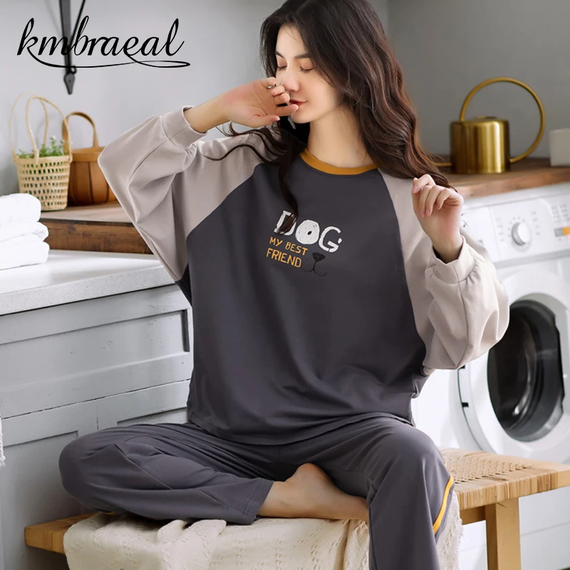 

Pajamas for Women Cotton Autumn Long-Sleeved Trousers 2 Piece Set Homewear Casual Comfortable Sleepwear Winter Plus Size M-3xl