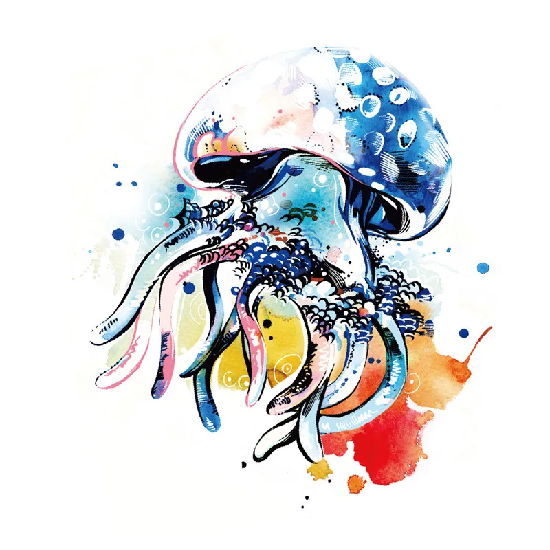 Watercolor Jellyfish Temporary Tattoo Sticker Waterproof Cartoon Kids Children Party Favor Decorations Arm Body Art 10.5X6cm | Красота и