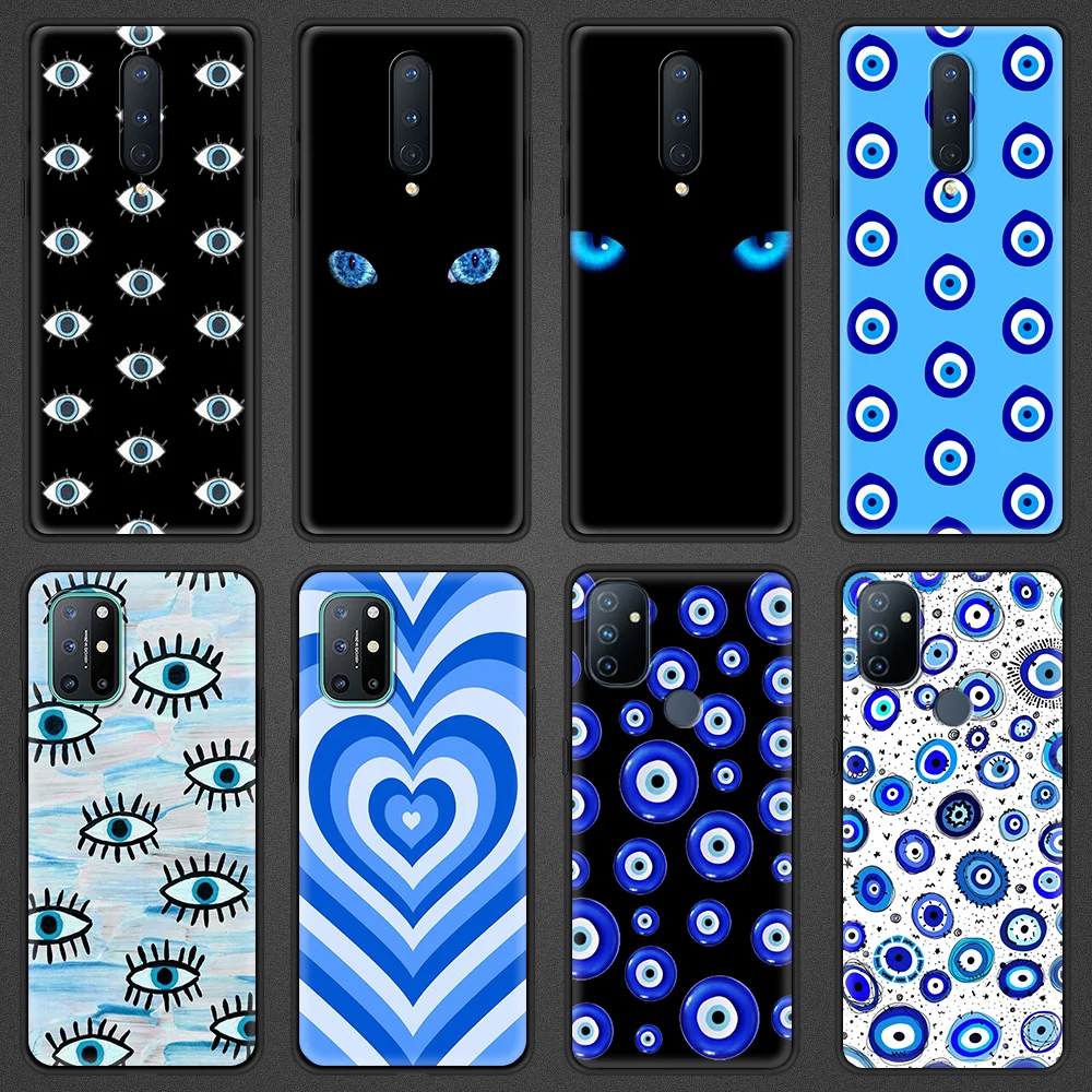 

Blue Evil eye aesthetics Phone Case For OnePlus 9 8 7 7T Pro 9RT 9R 8T Z OnePlus Nord N100 N200 N10 CE 2 5G Silicone Black Cover