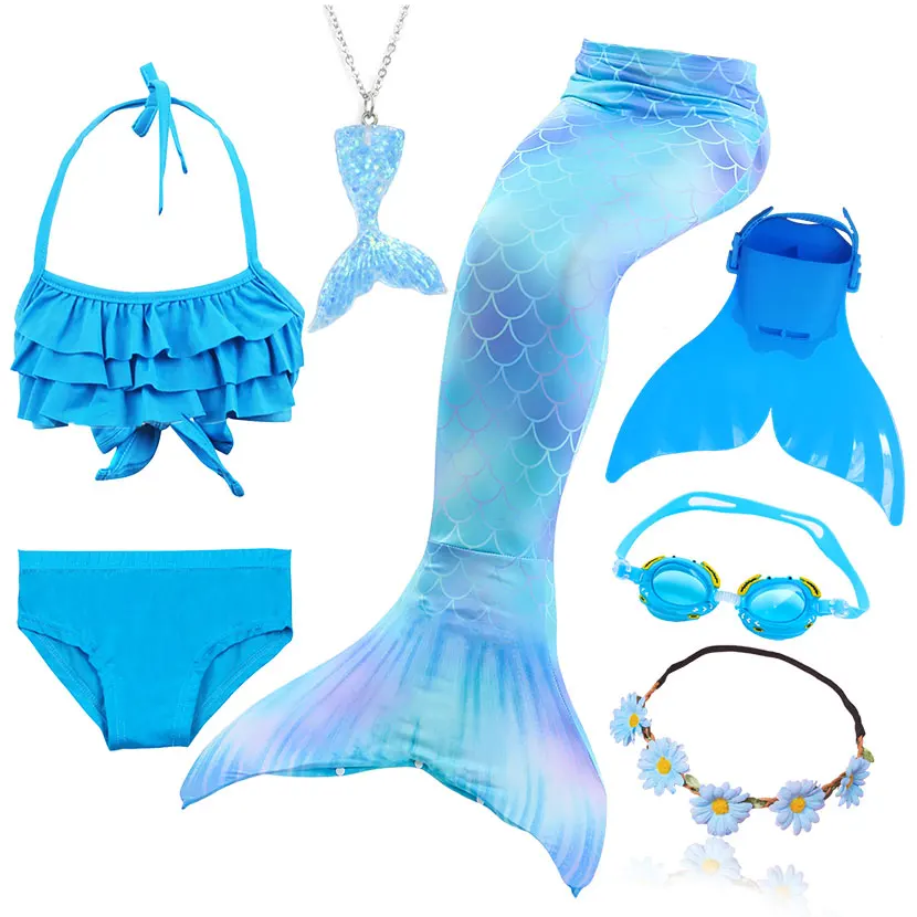 Kids Swimming Mermaid Tail Bikini Set can add with Monofin Flipper Ariel Costumes Cosplay Swimsuit Bathing Suit for Girls - Цвет: Package 1