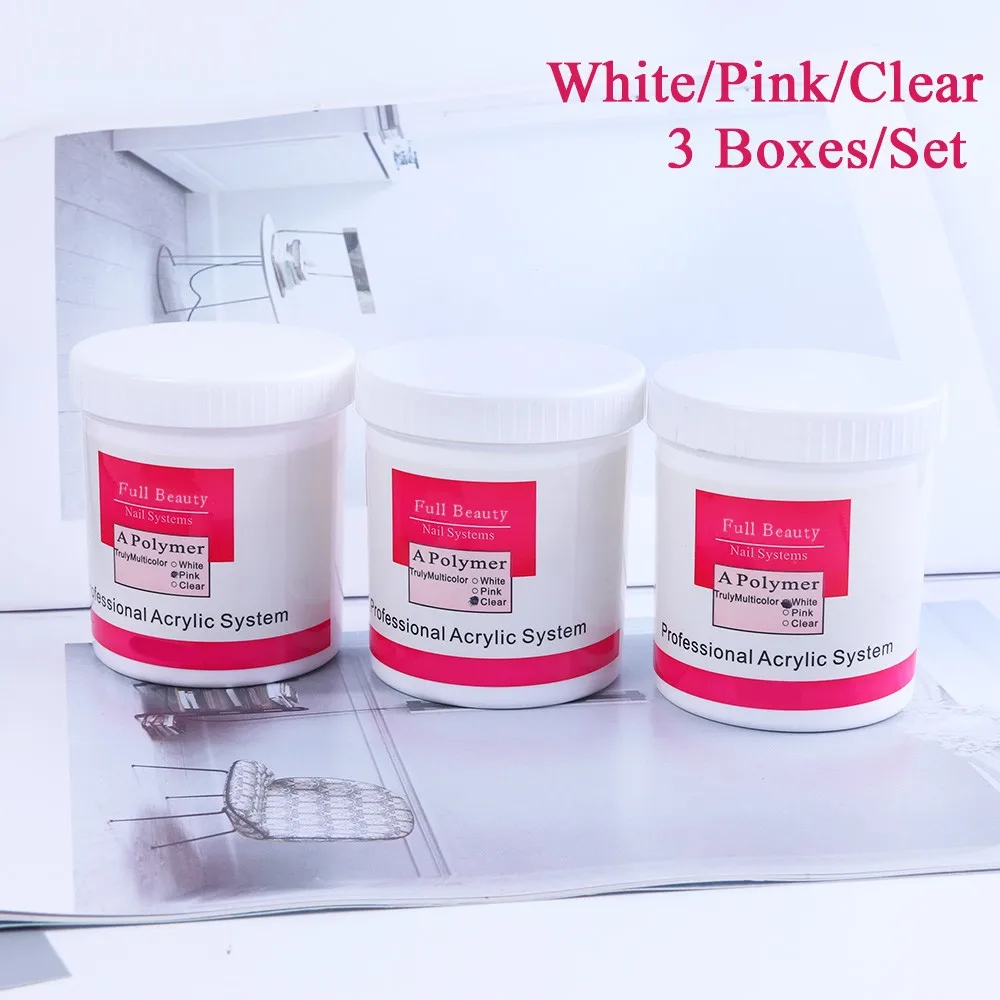 Набор акриловых порошков для ногтей глиттер прозрачный белый розовый 3D пудра