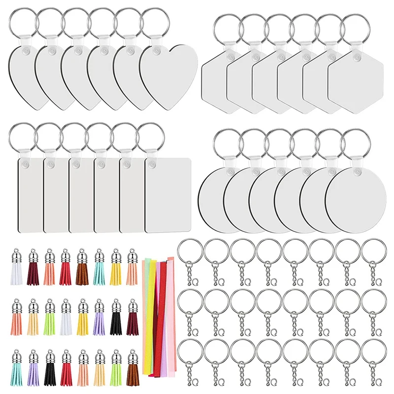 

Sublimation Blanks Keychains 4 Style Heat Transfer Keychain MDF Blank Keychain with 24 Ribbon,24 Key Ring for DIY Craft