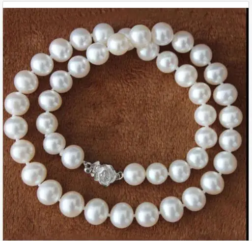 classic 9-10mm south sea round white pearl necklace 18inch 925s