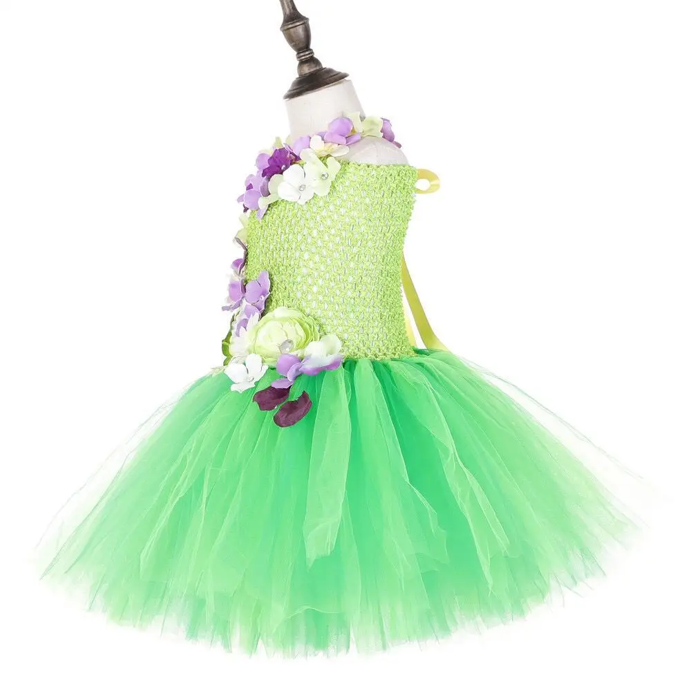 Girls Tinkerbell Magic Fairy Tutu Dress Green Flower Princess costume Children halloween Fancy Costumes outfits with wing wand |