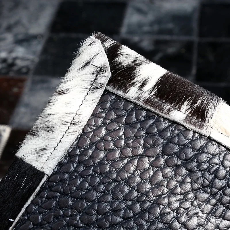 

LUXURY COWHIDE SEAMED RUG PURE WHITE LARGE SIZE REAL NATRUAL COWSKIN CARPET BLACK FOR LIVING ROOM BEDROOM DECORATIVE GROUND MAT
