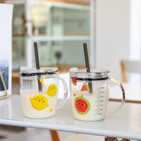 cartoon summer fruit scale glass handle straw mug office male and female students milk mug coffee mug cold cup heat resistant