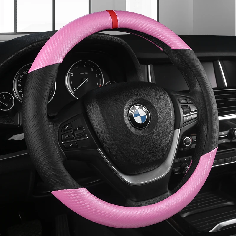 Leather Car Auto Steering Wheel Cover With Crystal Rhinestone for Women Girls Interior Accessories Black/Beige 15'' 38cm |
