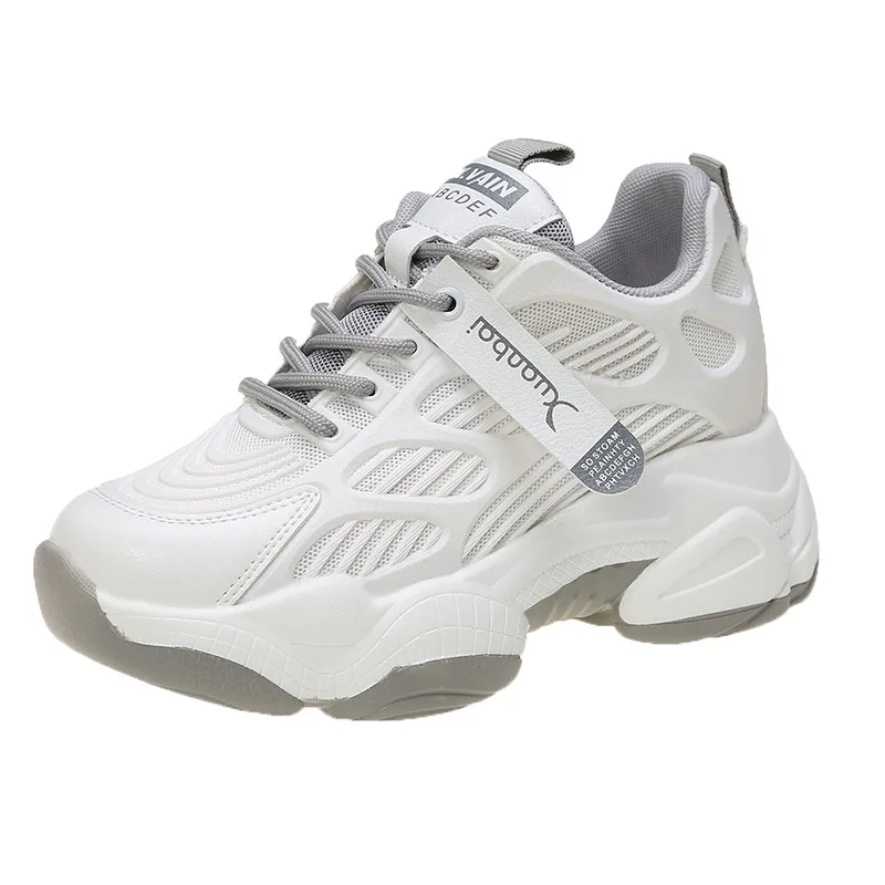 

2020 Autumn Women's Sport Shoes Mesh Breathable Hollow Lace-up Platform Sneakers White Shoes Women's Fashion Vulcanize Shoes