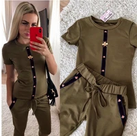 new women short sleeve two piece set outfits suits print shirts topspants casual tracksuit sportwear workout matching sets