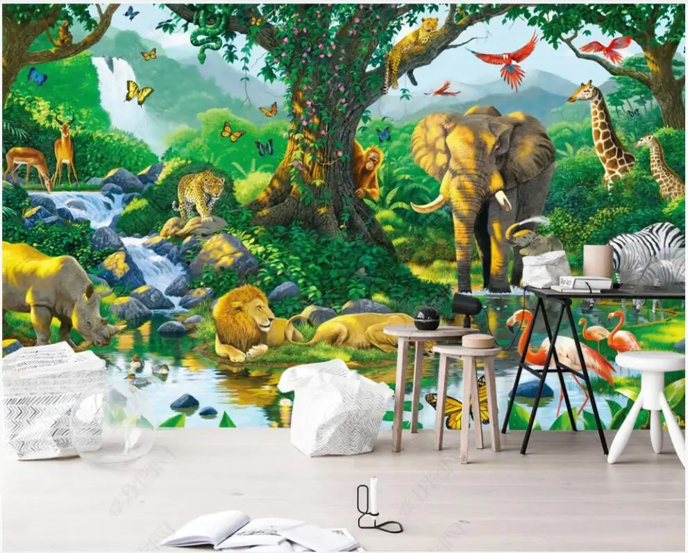 Custom mural 3d photo wallpaper Animal World Monkey Elephant Lion Rhino Children's Room wallpaper for wall 3 d in rolls