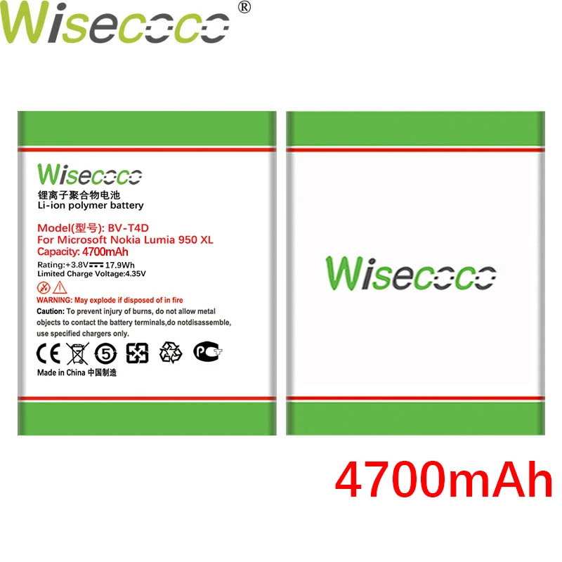 

WISECOCO BV-T4D 4700 мАч аккумулятором нового типа для Nokia Microsoft Lumia 950 XL CityMan 940 XL RM-1118 RM-1116 аккумулятор высокого качества