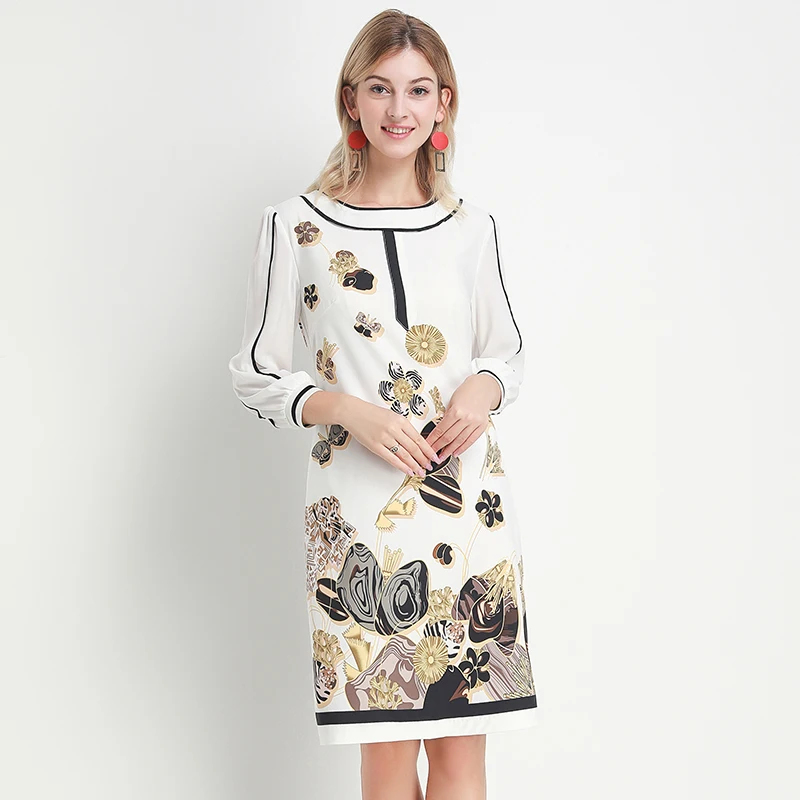 2020 весеннее милое платье с принтом женское высококачественное Элегантное Белое