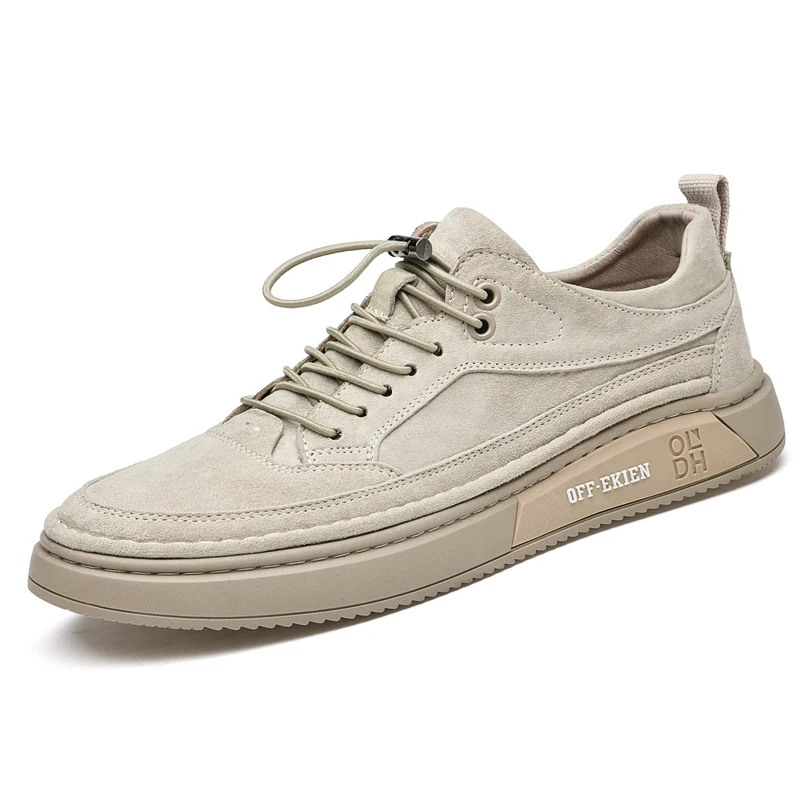 

New Top Layer Leather Outdoor Casual Sneakers Low-Top Men's Shoes Suede Elastic band Work Tooling High Quality Genuine Leather