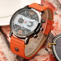 fashion mens watch creative chronograph decor dial pu leather sport casual quartz watch men relogio masculino