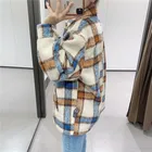 Женская приталенная куртка в клетку, Повседневная Свободная шерстяная куртка в Корейском стиле с длинным рукавом, универсальная винтажная Толстая куртка, Осень-зима 2021