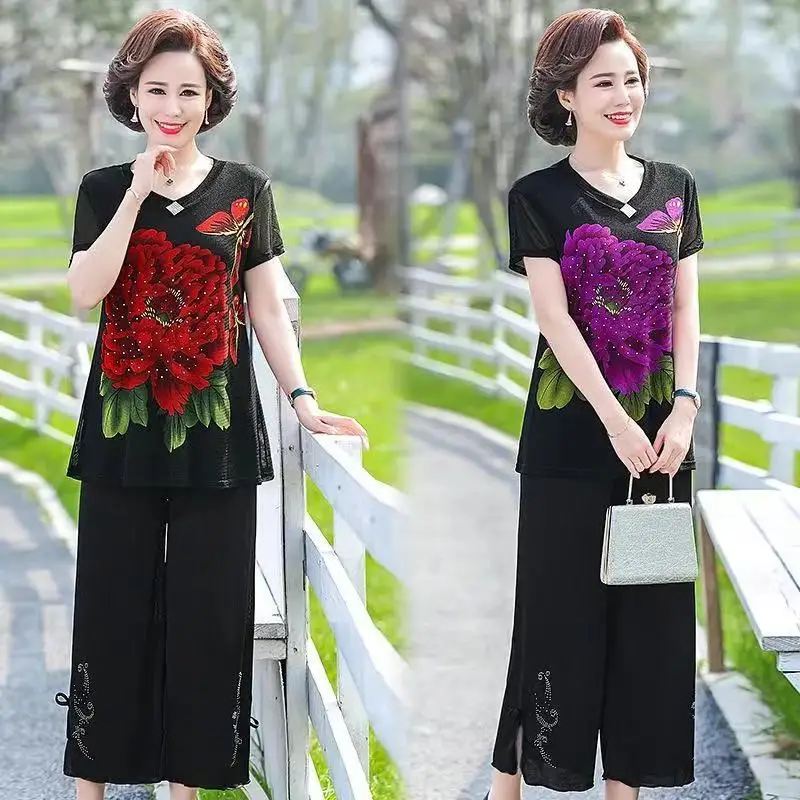 Новинка лета 2021 женские комплекты топы с принтом для матерей среднего возраста и