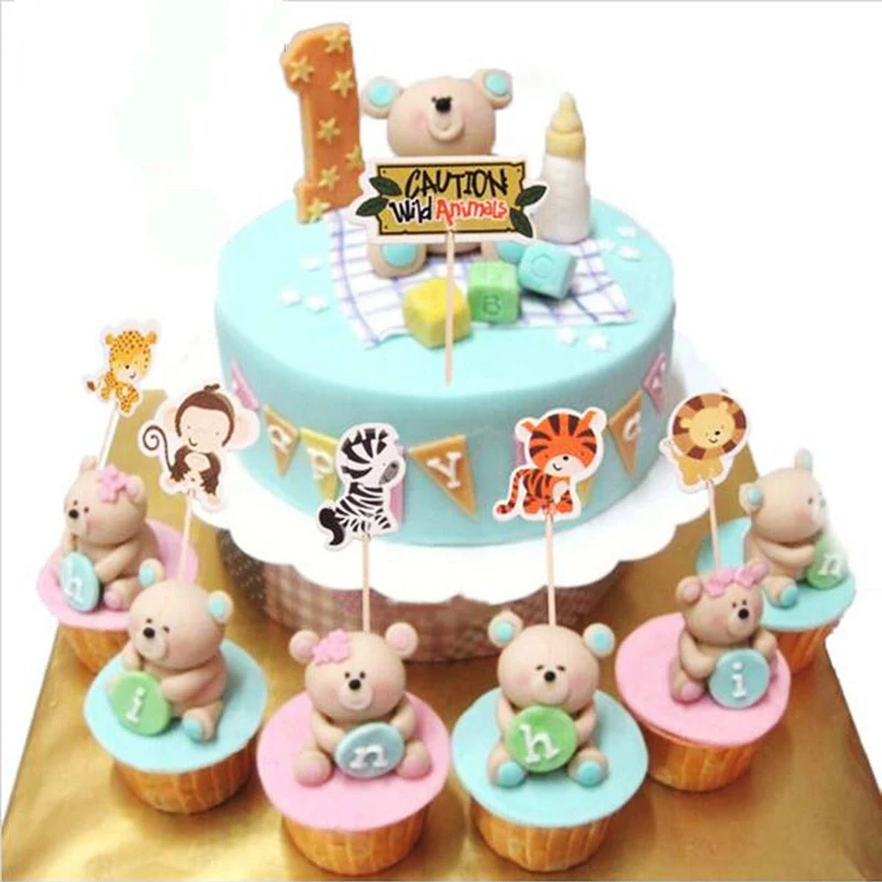 Набор из 24 штук с изображением животных джунглей ThemeElephant/лев тигр для капкейка-с