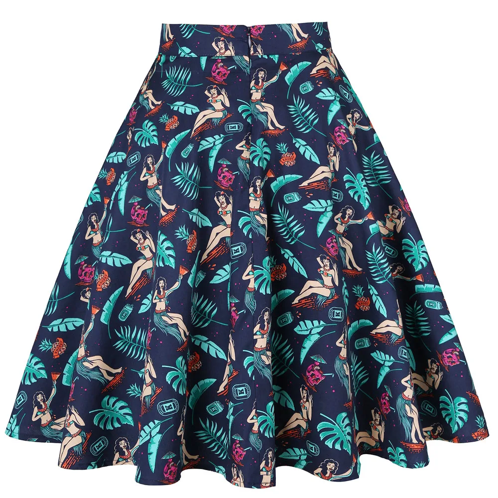 Женская короткая юбка с высокой талией винтажная из 100% хлопка и принтом листьев в