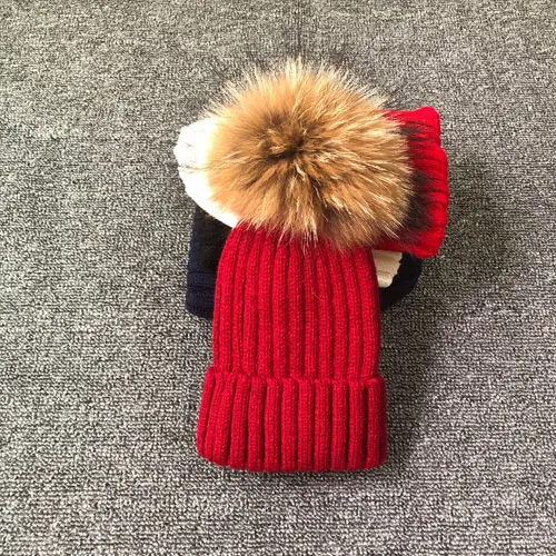 Стиль, модные зимние Весенние шапки для детей, шапка Skullies Beanies 15 см, меховая шапка с помпоном для девочек, шапка, шапка enfant - Цвет: red wine