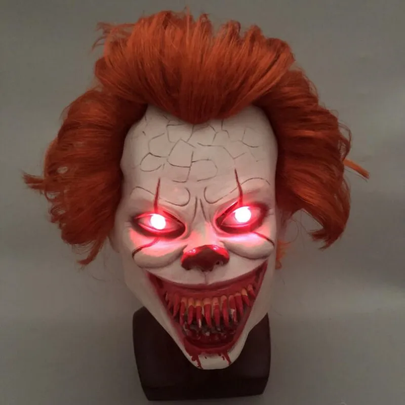 LED illumination Стивен Кинг это маска Pennywise ужас клоун Джокер маска глаза блестит клоун латексная маска Хэллоуин косплей костюм реквизит - Цвет: LED illumination