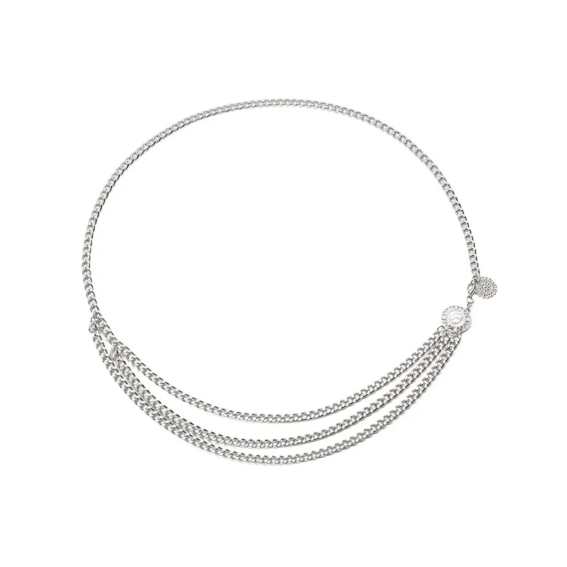 Silver Ретро роскошный женский пояс-цепочка с длинной кисточкой, многослойные Золотые и Серебряные Цепочки, металлические поясные цепочки, ювелирные изделия для платья, вечерние Z25 - Цвет: Silver