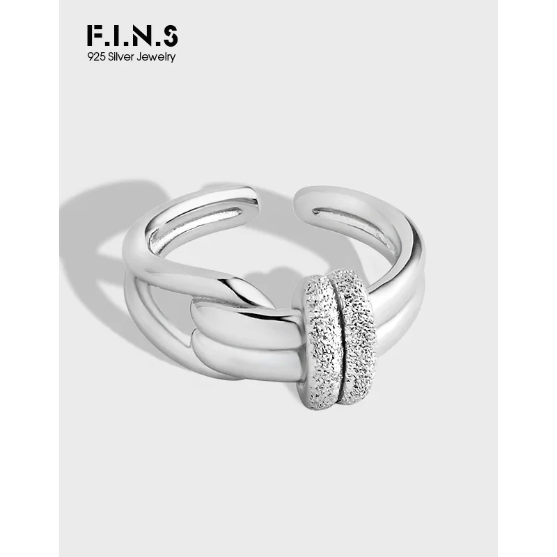 

F.I.N.S корейский Уникальный дизайн S925 Серебряные кольца на палец двухслойный матовый Галстук Свадебная вечеринка Ювелирные изделия Подарки
