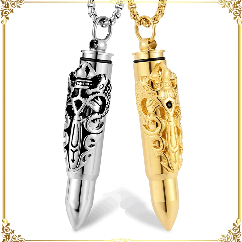 

BOEYCJR Bullet shape Double dragon pattern Necklace&Pendant Fashion Jewelry HipHop Punk Necklace For Men or Women