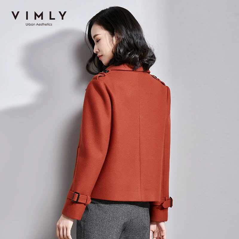 Шерстяное пальто Vimly осень-зима 2020 для женщин, элегантное, с винтажной лацкановой воротником, двубортное, с длинными рукавами, короткий женский пиджак, сплошного цвета, артикул 30125.
