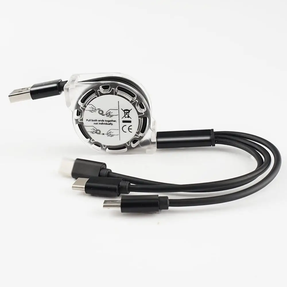 black Мини 3 в 1 USB кабель Портативный Выдвижной Micro usb type C провод зарядки складной зарядный кабель для iPhone samsung Xiaomi huawei - Цвет: black