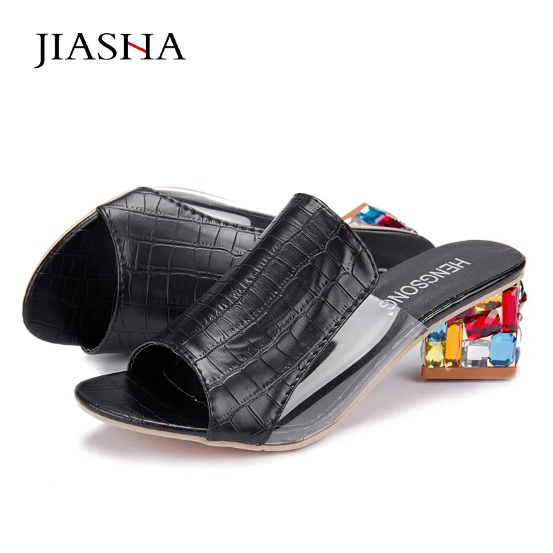 Женские сандалии на квадратном каблуке летние пляжные дышащие со стразами 2019 |