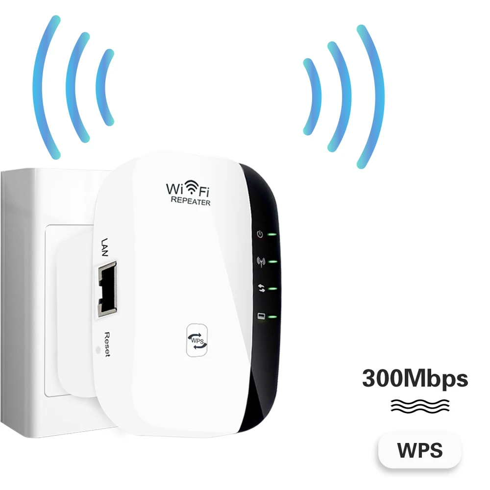 

WiFi Range Extender Signal Booster High Speed 300Mbps Wireless Internet Amplifier WiFi Repeater with WPS Button LAN Port