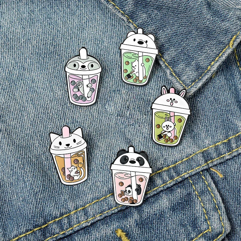 Эмалированные булавки в форме пузырьков чая с животными милые аксессуары для