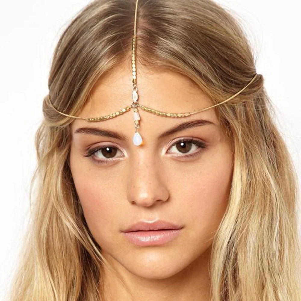 Boho Ethnic Forehead Head Chains Exotic Bride Wedding Accesories Headband Headpiece Afghan Indian Tribal Femme Hair Jewelry Gift