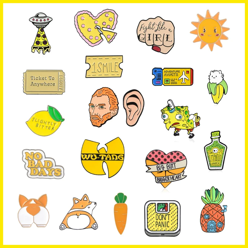 Желтая эмалированная брошь в виде животных собаки веса фруктов сплав значок ежик