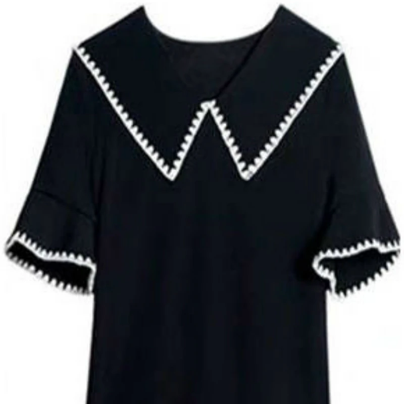 Женское черное популярное свободное платье 4XL модное лоскутное с матросским