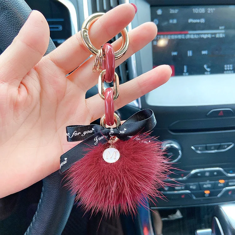 Fashion Creative Korean Bow Hair Ball Keychain  Trend Personality Girl Charm Key Chain   Ladies Gift Bag Mobile Phone Keychain