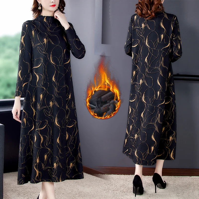 

2021 Winter New Retro Loose Knit Fashion Long Sleeve Dress Female Large Size L-5XL High Quality Fashion Elegant Party Vestidos