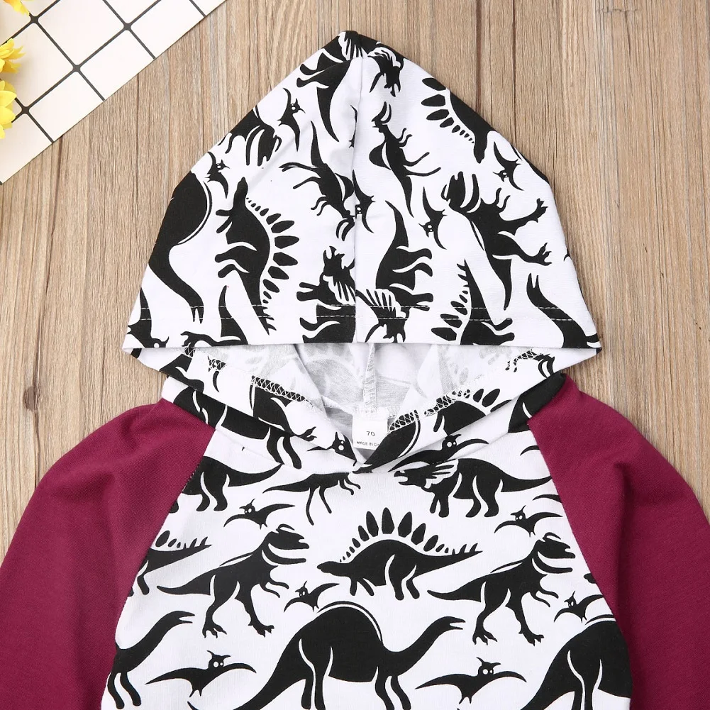 Одежда для малышей одежда с динозаврами новорожденных мальчиков топ капюшоном и
