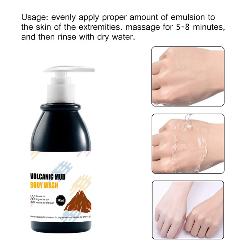 

Volcanic Mud Shower Gel Whole Body Wash Fast Whitening Deep Skin Clean Exfoliate 250ml STTX889